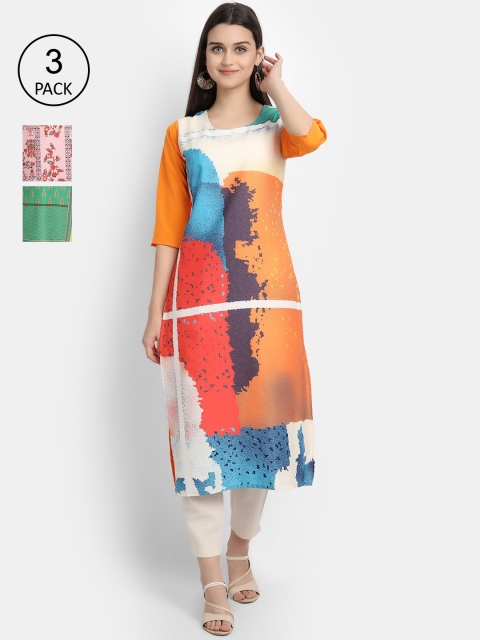 

Ethnic basket Women Pack of 3 Digital Printed Straight Kurtas, Orange