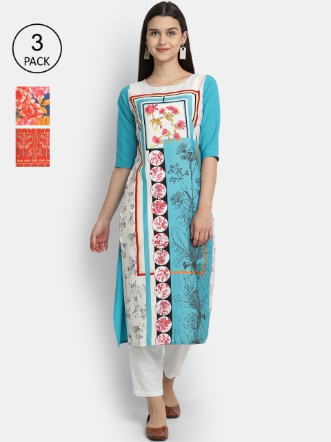 

Ethnic basket Women Pack Of 3 Straight Kurtas, Blue