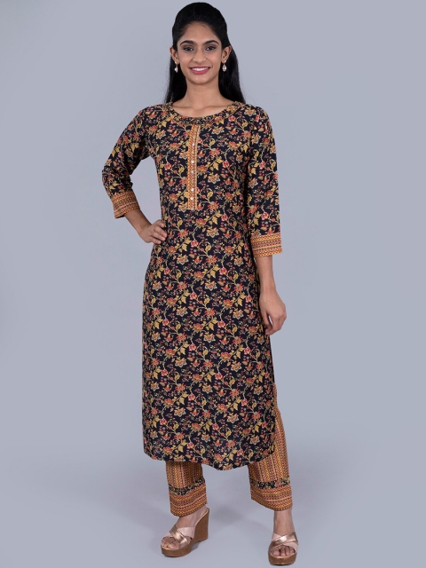 

taruni Women Black Floral Printed Kurta with Trousers