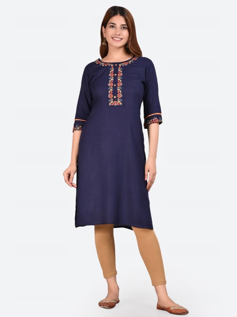 

Glorious Women Navy Blue Floral Embroidered Floral Kurta