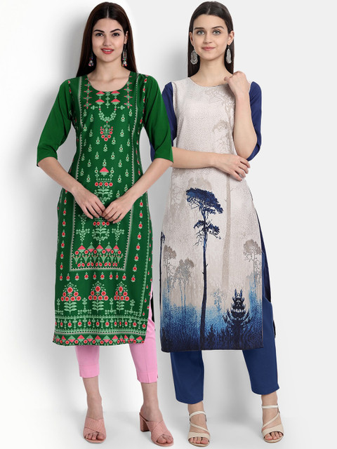

Ethnic basket Women Pack of 2 Multicoloured Floral Printed Crepe Kurta, Multi