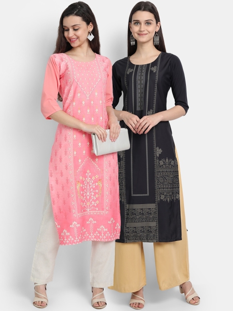 

Ethnic basket Women Pack of 2 Multicoloured Ethnic Motifs Printed Crepe Kurtas, Multi