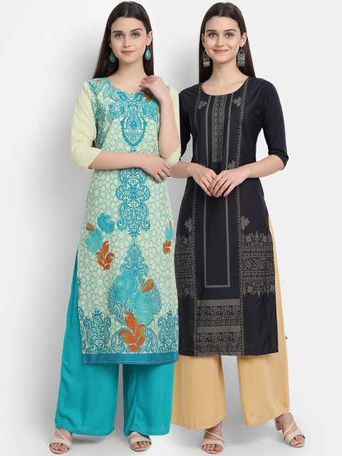 

Ethnic basket Women Pack Of 2 Straight Kurtas, Black