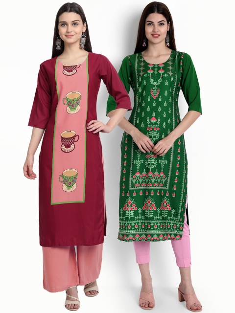 

Ethnic basket Women Pack of 2 Multicoloured Ethnic Motifs Printed Crepe Kurta, Multi
