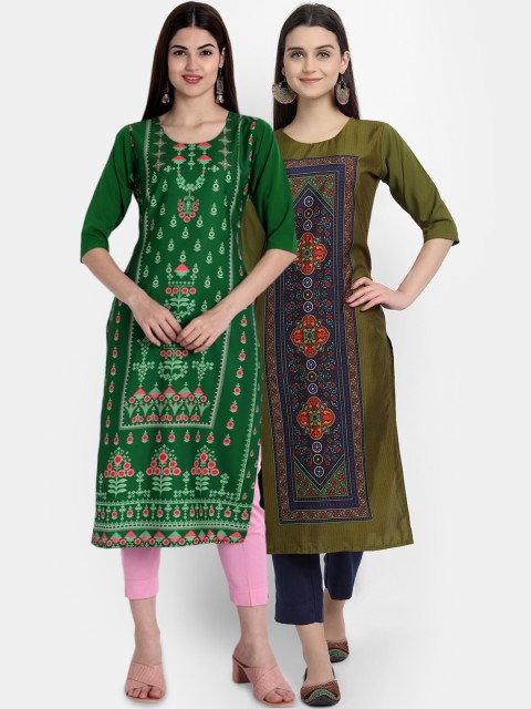 

Ethnic basket Women Pack Of 2 Straight Kurtas, Green