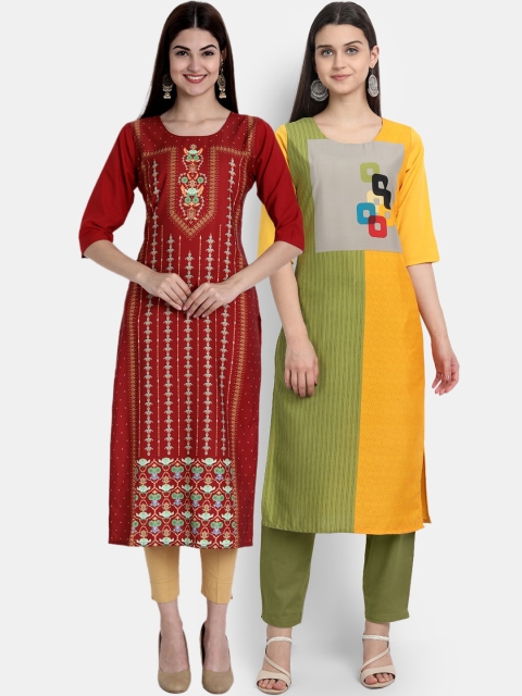 

Ethnic basket Women Multicoloured Colourblocked Thread Work Crepe Kurta, Multi