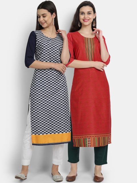 

Ethnic basket Women Pack of 2 Multicoloured Ethnic Motifs Printed Crepe Kurta, Multi