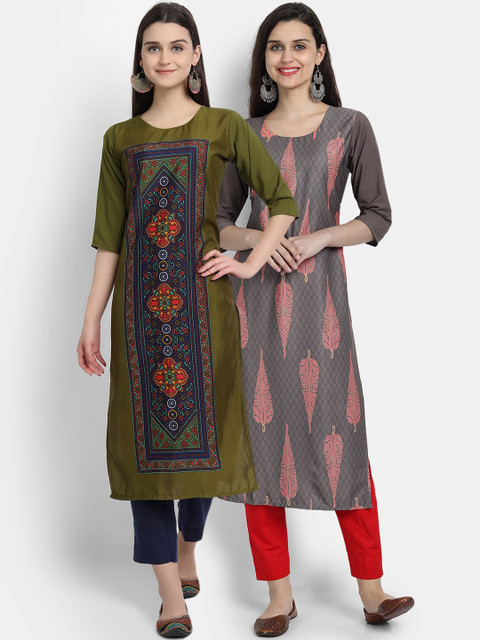 

Ethnic Basket Women Pack Of 2 Digital Print Straight Kurtas, Multi