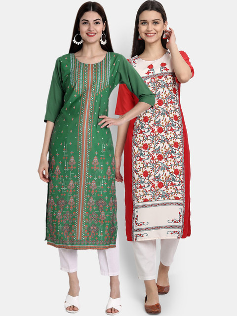 

Ethnic basket Women Pack Of 2 Multicoloured Ethnic Motifs Printed Crepe Kurta, Multi