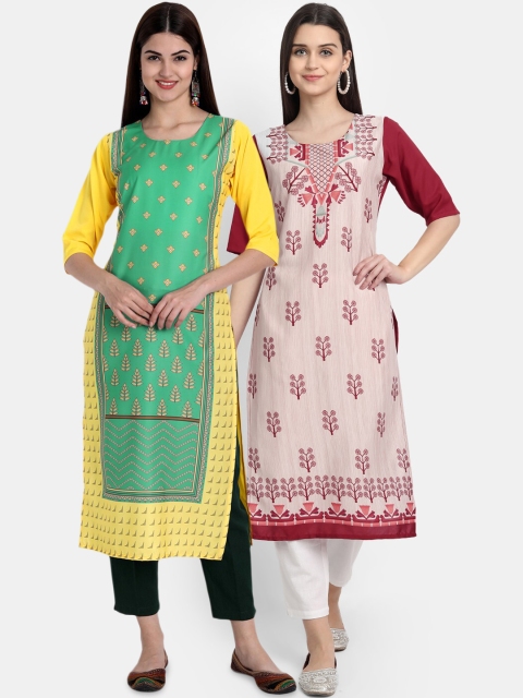 

Ethnic basket Women Pack of 2 Multicoloured Ethnic Motifs Printed Crepe Kurta, Multi