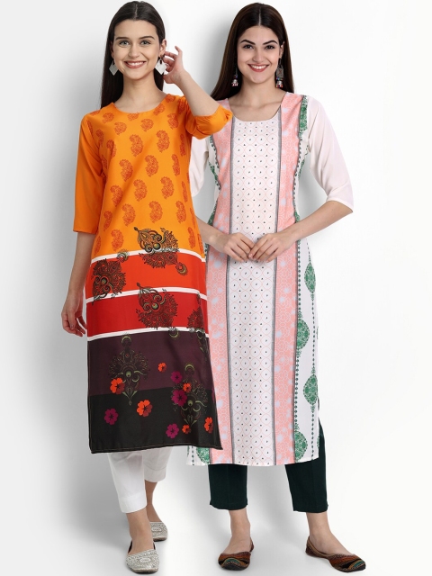

Ethnic basket Women Orange & Yellow Ethnic Motifs Printed Crepe Kurta