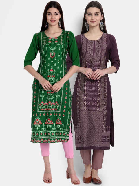 

Ethnic Basket Women Pack Of 2 Digital Print Straight Kurtas, Multi
