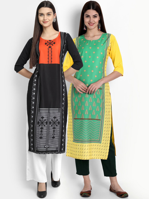 

Ethnic Basket Women Pack Of 2 Digital Print Straight Kurtas, Multi