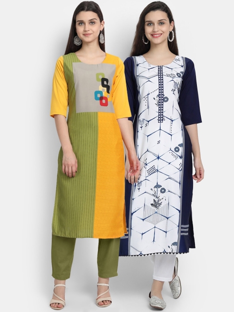

Ethnic basket Women Pack of 2 Multicoloured Floral Printed Crepe Kurta, Multi