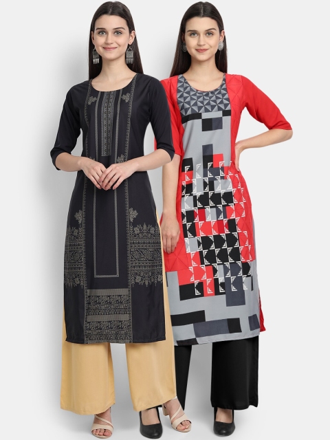 

Ethnic basket Women Pack of 2 Multicoloured Floral Printed Crepe Kurta, Multi