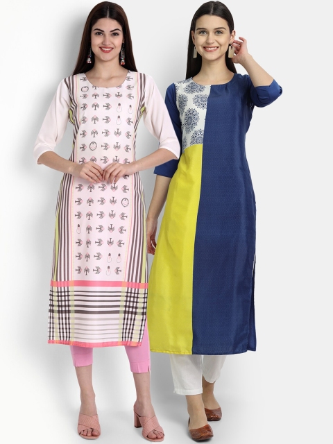 

Ethnic basket Women Multicoloured Colourblocked Patchwork Crepe Kurta, Pink