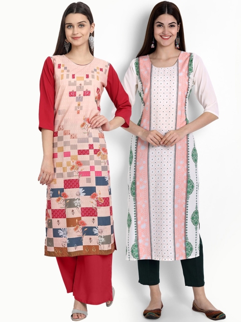 

Ethnic basket Women Pack Of 2 Multicoloured Ethnic Motifs Printed Crepe Kurta, Multi