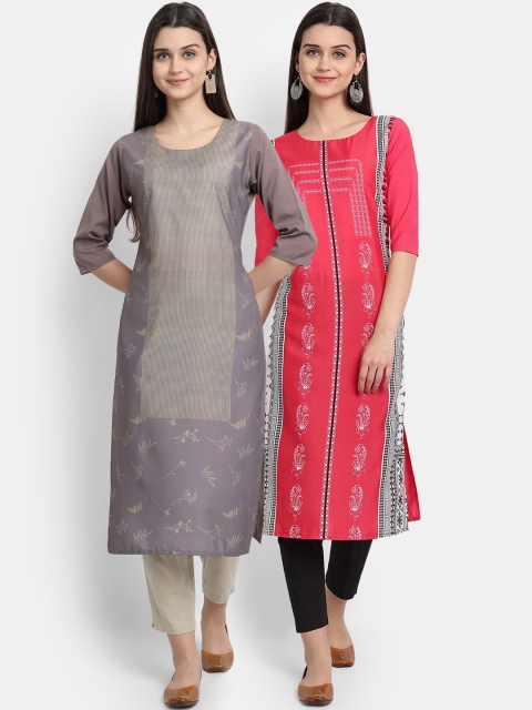 

Ethnic basket Women Pack Of 2 Straight Kurtas, Pink