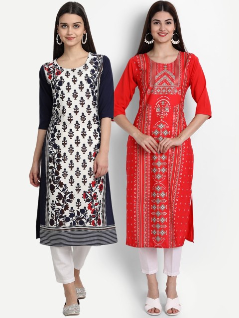 

Ethnic Basket Women Pack Of 2 Digital Print Straight Kurtas, Multi