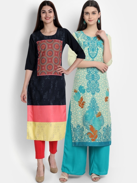 

Ethnic basket Women Pack Of 2 Digital Printed Crepe Kurta, Navy blue