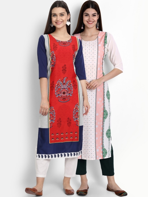 

Ethnic basket Women Pack Of 2 Straight Kurtas, Red