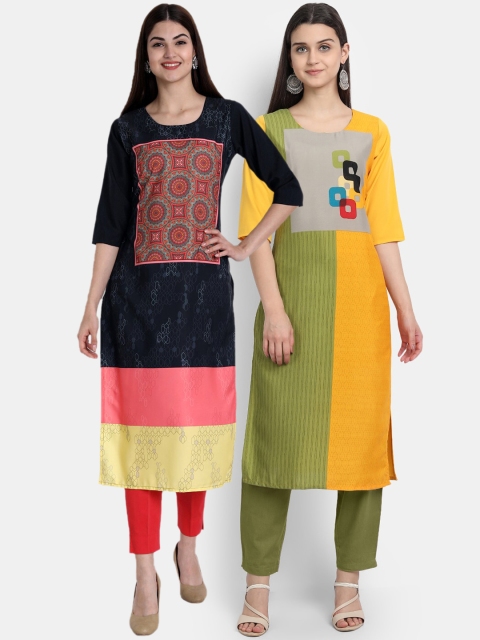 

Ethnic basket Women Pack Of 2 Straight Kurtas, Black