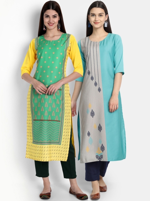 

Ethnic basket Women Pack Of 2 Straight Kurtas, Blue