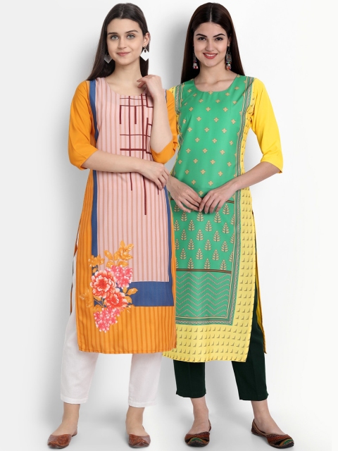 

Ethnic basket Women Orange & Yellow Printed Crepe Kurta