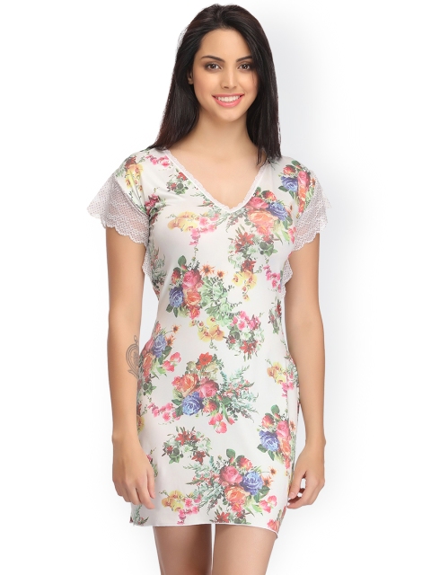 

Clovia White Floral Print Nightdress NS0784P18XL
