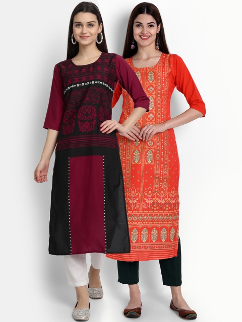 

Ethnic basket Women Pack Of 2 Straight Kurtas, Red