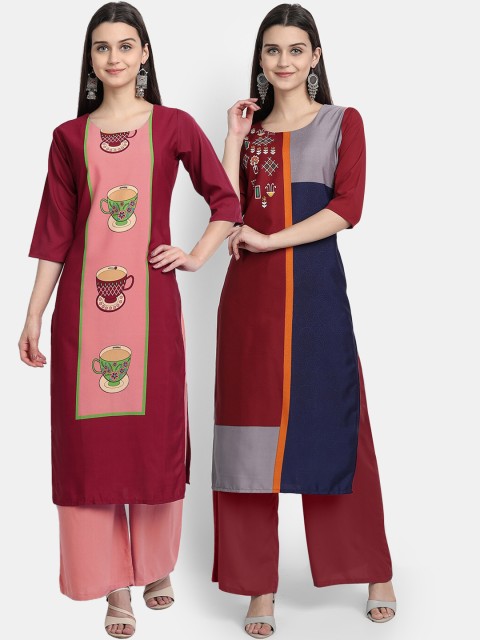 

Ethnic basket Women Pack Of 2 Digital Print Straight Kurtas, Multi