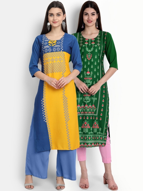 

Ethnic basket Women Yellow & Green Pack Of 2 Ethnic Motifs Printed Kurta