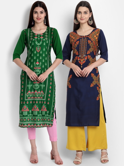 

Ethnic basket Women Pack of 2 Digital Printed Straight Kurtas, Blue