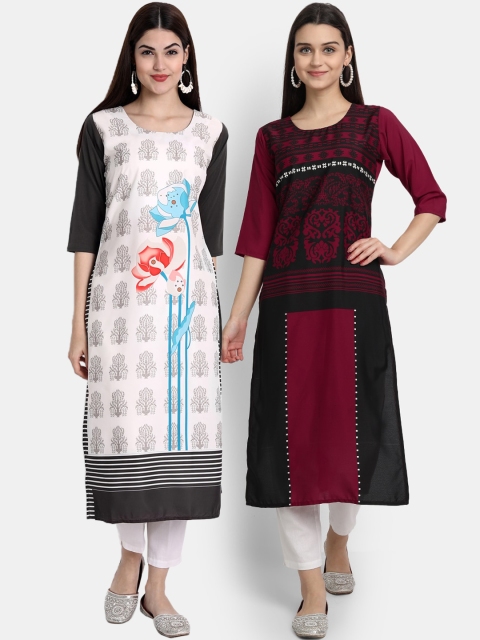 

Ethnic basket Women Pack of 2 Multicoloured Ethnic Motifs Printed Crepe Kurta, Multi