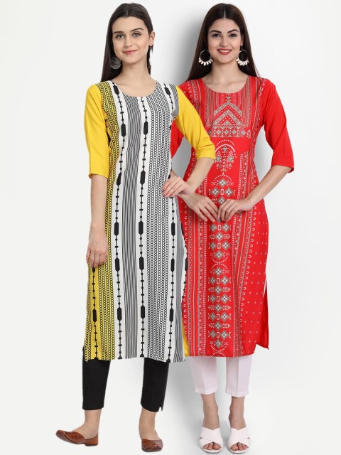 

Ethnic basket Women Pack Of 2 Multicoloured Ethnic Motifs Printed Crepe Kurta, Multi