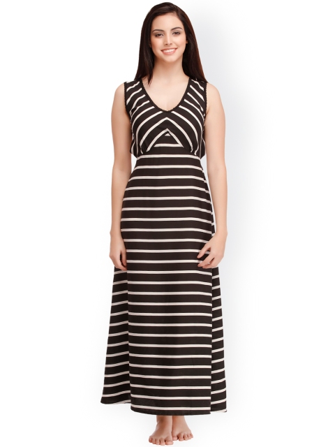 

Clovia Black & White Striped Maxi Nightdress NS0814P13XL