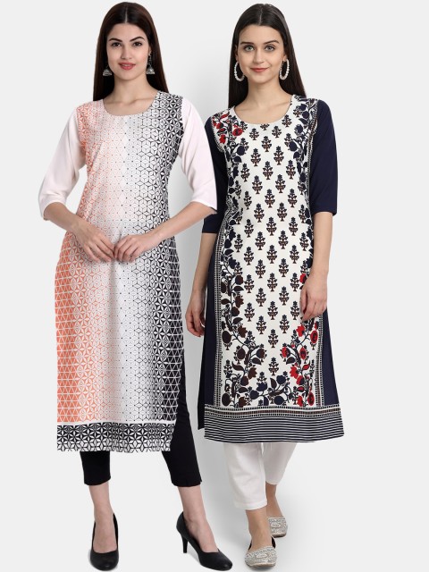 

Ethnic basket Women Pack of 2 Multicoloured Ethnic Motifs Printed Crepe Kurta, Multi