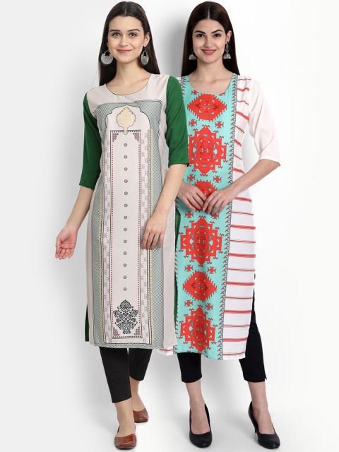 

Ethnic basket Women Pack of 2 Multicoloured Ethnic Motifs Printed Crepe Kurta, Multi