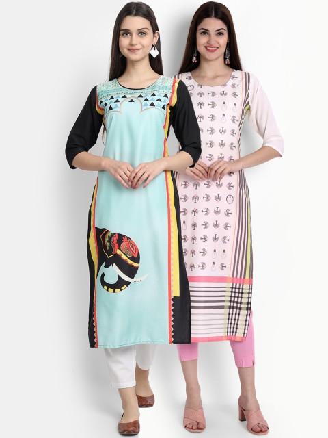 

Ethnic basket Women Multicoloured Set of 2 Ethnic Motifs Printed Crepe Kurta, Multi