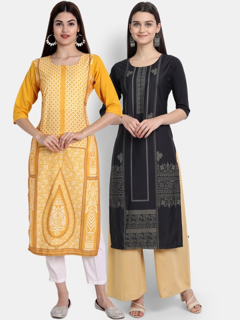 

Ethnic basket Women Multicoloured Geometric Striped Thread Work Crepe Kurta, Multi