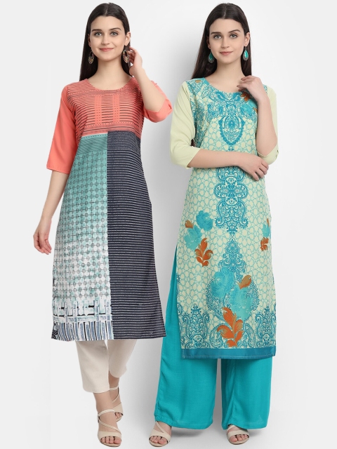 

Ethnic basket Women Pack Of 2 Straight Kurtas, Green