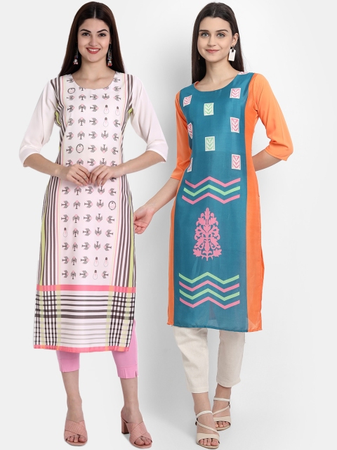 

Ethnic basket Women Pack Of 2 Straight Kurtas, Pink