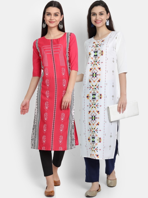 

Ethnic basket Women Pack Of 2 Multicoloured Ethnic Motifs Printed Crepe Kurta, Multi