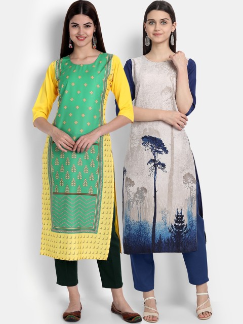 

Ethnic Basket Women Pack Of 2 Digital Print Straight Kurtas, Multi