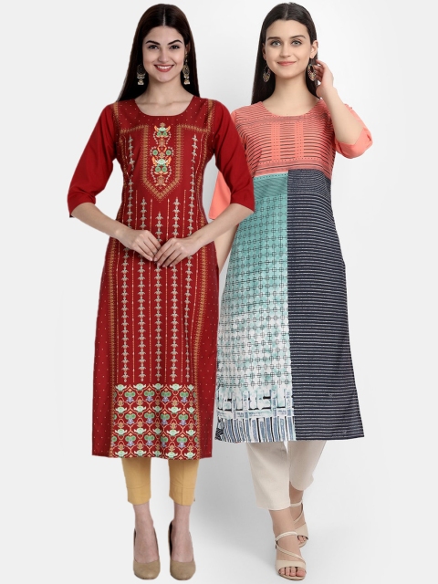 

Ethnic basket Women Pack Of 2 Straight Kurtas, Maroon