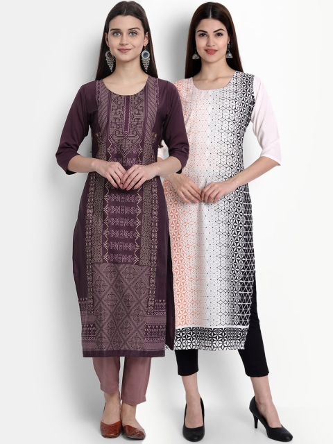 

Ethnic basket Women Pack of 2 Digital Printed Straight Kurtas, Burgundy