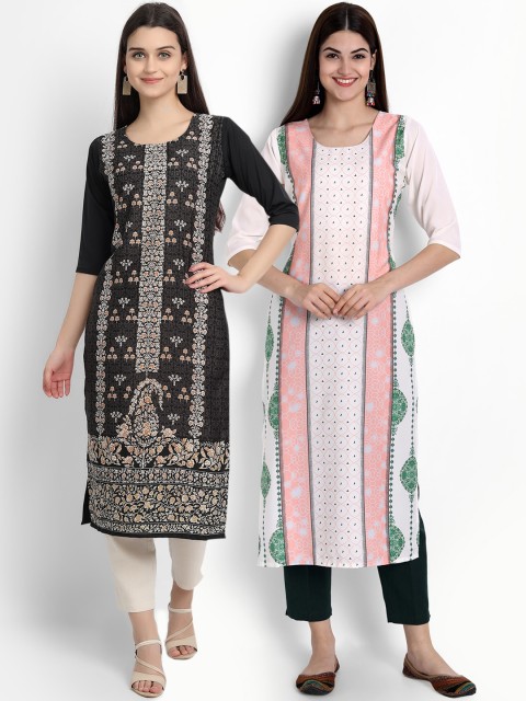 

Ethnic basket Women Pack of 2 Multicoloured Ethnic Motifs Printed Crepe Kurta, Multi
