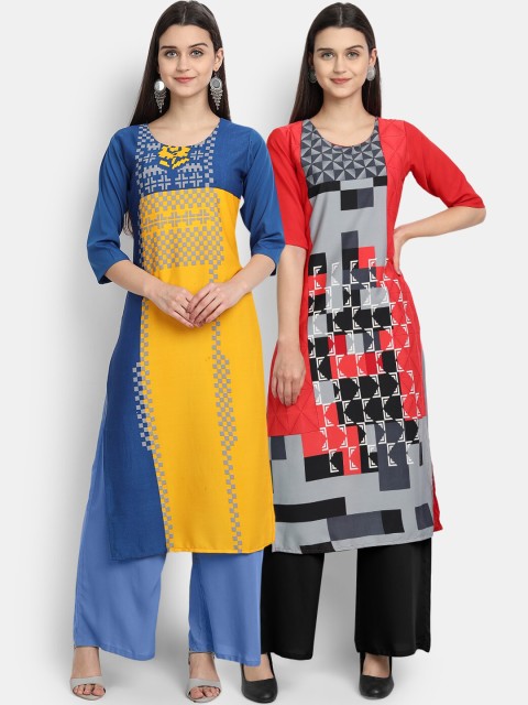 

Ethnic basket Women Pack of 2 Multicoloured Geometric Printed Crepe Kurta, Multi