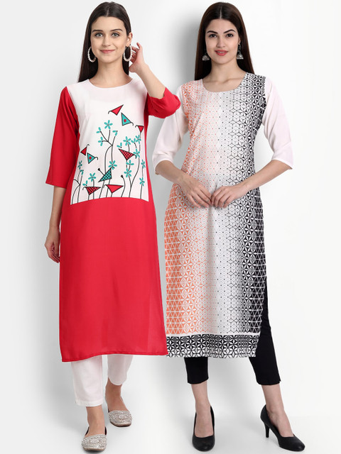 

Ethnic basket Women Pack Of 2 Digital Printed Crepe Kurta, Red
