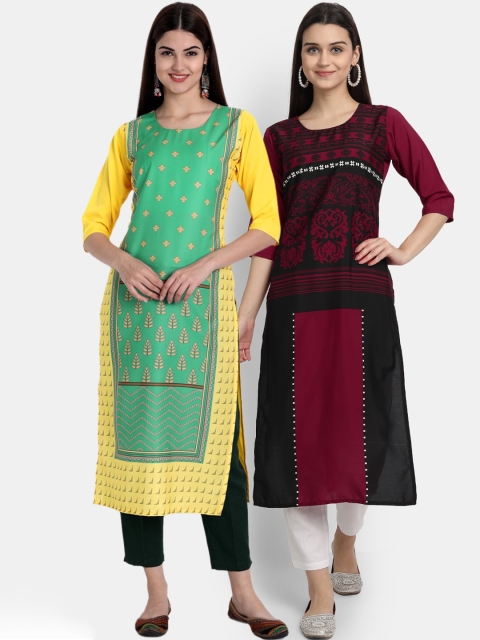 

Ethnic basket Women Pack Of 2 Multicoloured Ethnic Motifs Printed Crepe Kurta, Multi